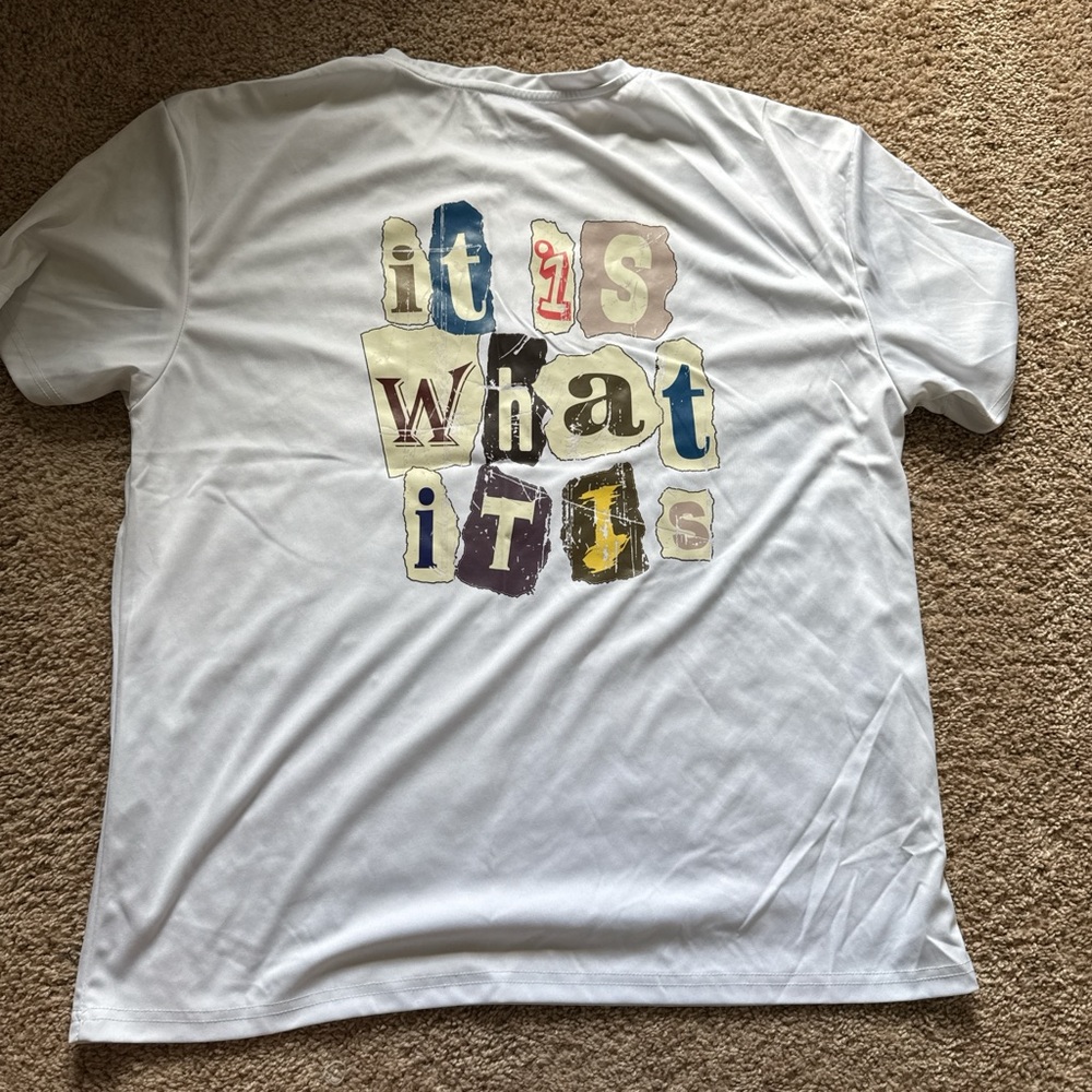 White Graphic T-Shirt with Colorful Text
